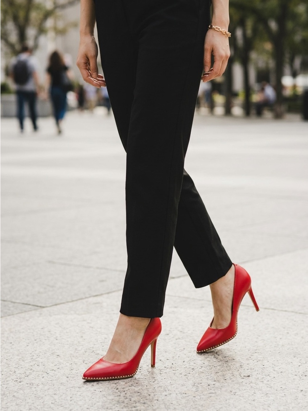 BCBGeneration Red Pointed-Toe Leather Heels with Stud Trim